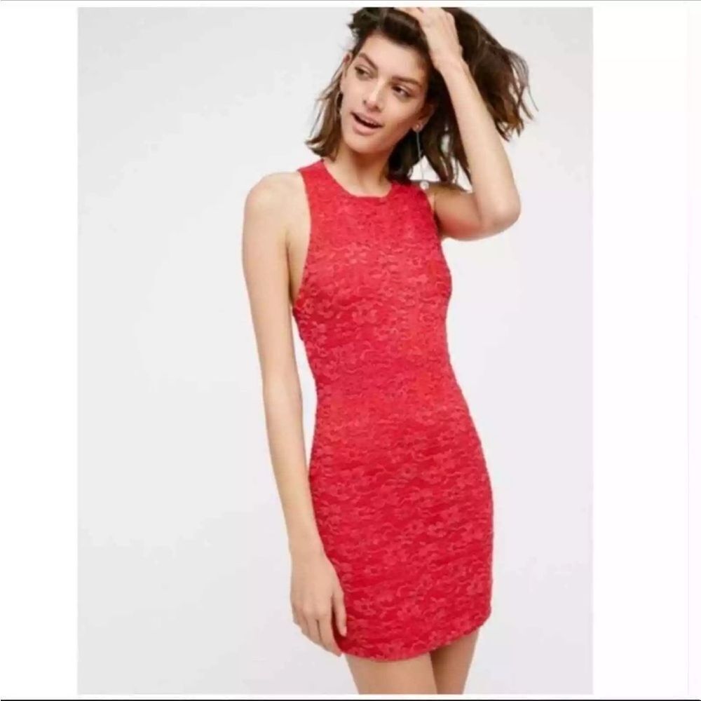 Free People FP Intimates Vivian lace red mini dress with back cutouts🐚